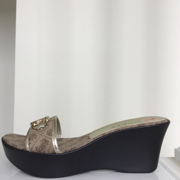 GUESS Brown G logo print wedge sandals size 7 - Picture 4 of 8